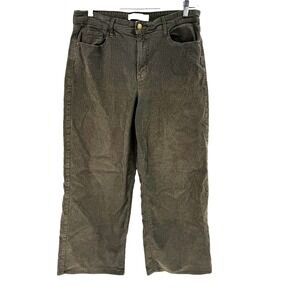 Old Navy High Rise Wide Leg Corduroy Pants Women's 14 Green Cropped Ankle Relax